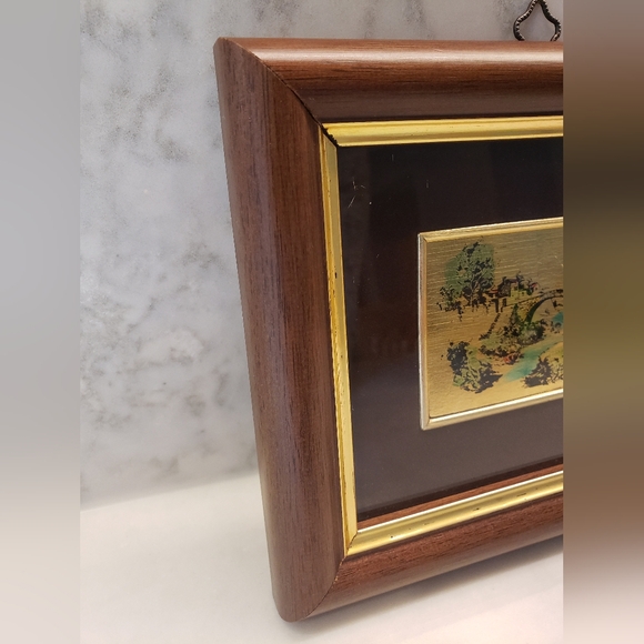 Vintage Italian Picture of a Bridge, Stream &Nature on hand-painted on gold leaf - Picture 2 of 10